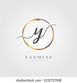 Elegant Initial Letter Type Y Logo With Gold Circle Brushed