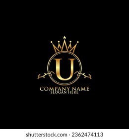 elegante letra inicial U con el logotipo de la corona vectorial, Ilustración vectorial con el logotipo de fletamento creativo.