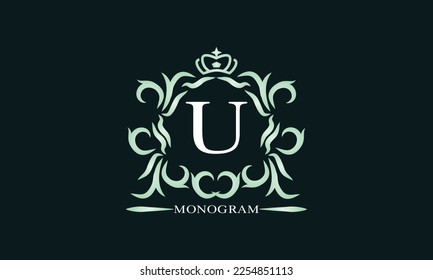 Elegant initial letter U logo. Vector illustration for restaurant, boutique, hotel, heraldic, jewelry, fashion, business signs or banner, labels.