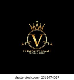 elegant initial letter V with crown logo vector, Creative Lettering Logo Vector Illustration.