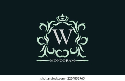 Elegant initial letter W logo. Vector illustration for restaurant, boutique, hotel, heraldic, jewelry, fashion, business signs or banner, labels.