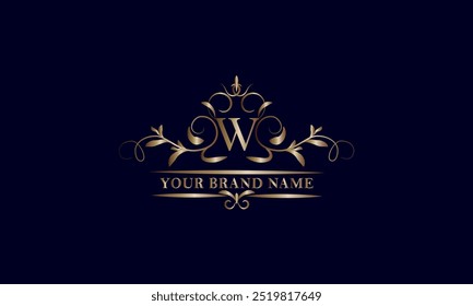 Elegant initial letter W monogram template. Exquisite illustration of company brand, emblem for restaurant, royalty, boutique, cafe, hotel, heraldic, jewelry, fashion.