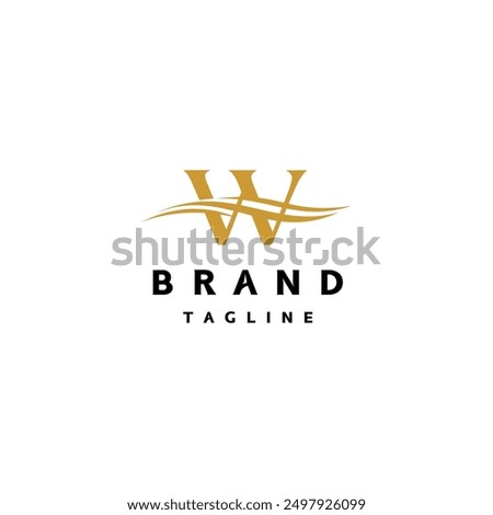 Elegant Initial Letter W Wave Logo Design. Classy Letter W With Water Wave In The Middle Logo Design.