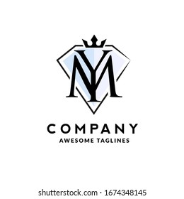 elegant initial letter ym with crown and jewel as background logo vector