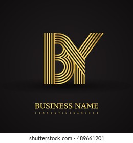 Elegant Initial logo B Y letter gold colored. Vector design template elements for company identity.