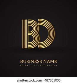 Elegant Initial logo BD letter gold colored. Vector design template elements for company identity.