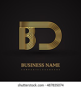 Elegant Initial logo BD letter gold colored. Vector design template elements for company identity.