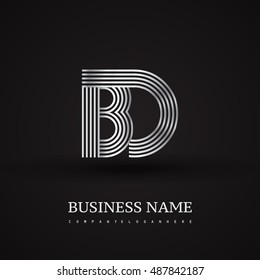 Elegant Initial logo BD letter silver colored. Vector design template elements for company identity.