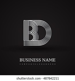 Elegant Initial logo BD letter silver colored. Vector design template elements for company identity.