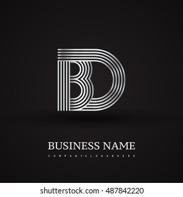 Elegant Initial logo BD letter silver colored. Vector design template elements for company identity.