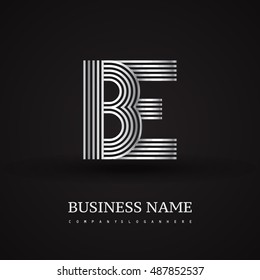 Elegant Initial logo BE letter silver colored. Vector design template elements for company identity.