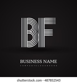 Elegant Initial logo BF letter silver colored. Vector design template elements for company identity.