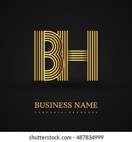 Elegant Initial logo BH letter gold colored. Vector design template elements for company identity.