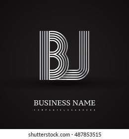 Elegant Initial logo BJ letter silver colored. Vector design template elements for company identity.