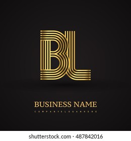 Elegant Initial logo BL letter gold colored. Vector design template elements for company identity.