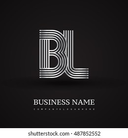 Elegant Initial logo BL letter silver colored. Vector design template elements for company identity.