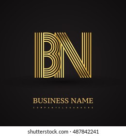Elegant Initial logo BN letter gold colored. Vector design template elements for company identity.