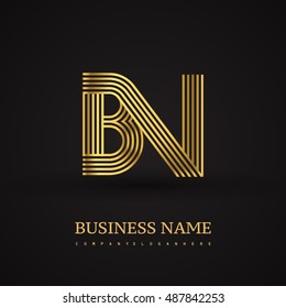 Elegant Initial logo BN letter gold colored. Vector design template elements for company identity.