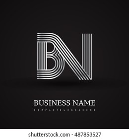 Elegant Initial logo BN letter silver colored. Vector design template elements for company identity.