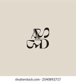 logotipo inicial elegante estilo arrojado e conceito de luxo carta de monograma de tipografia curvada AD