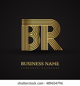 Elegant Initial logo BR letter gold colored. Vector design template elements for company identity.