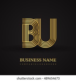 Elegant Initial logo BU letter gold colored. Vector design template elements for company identity.