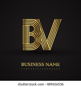 Elegant Initial logo BV letter gold colored. Vector design template elements for company identity.