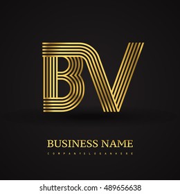 Elegant Initial logo BV letter gold colored. Vector design template elements for company identity.