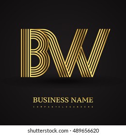 Elegant Initial logo BW letter gold colored. Vector design template elements for company identity.