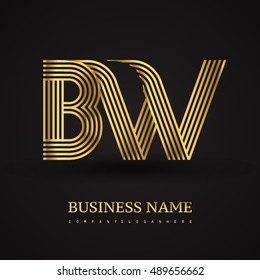 Elegant Initial logo BW letter gold colored. Vector design template elements for company identity.