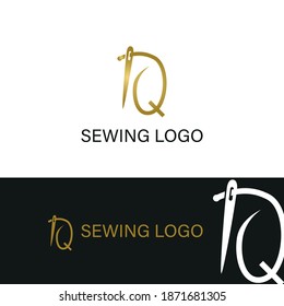 elegant Initial Q letter typography with needle for sewing, hand made, fashion business logo