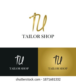 elegant Initial U letter typography with needle for sewing, hand made, fashion business logo