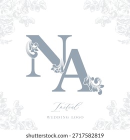 Elegantes iniciales en un estilo clásico, perfecto para un logotipo de boda. Con las letras N y A entrelazadas, este diseño muestra intrincados Elementos florales y una fuente elegante.