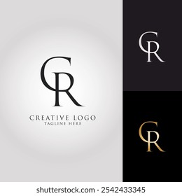 iniciais elegantes letras do logotipo C e R com preto branco e cores douradas