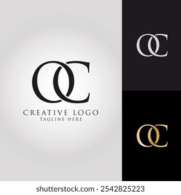 Letras elegantes del logotipo de las iniciales OC con colores blanco y negro y oro