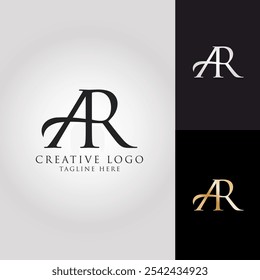 iniciais elegantes letras do logotipo A e R com preto branco e cores douradas