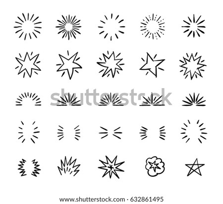Elegant ink brush circle bursts and whimsical borders. Hand drawn bursting vector decoration
