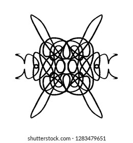 Elegant ink calligraphy symmetrical pattern element. Universal decor element. Hand drawn sketch, vintage signature. Isolated on white background, EPS