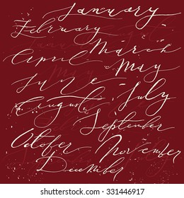Elegant Ink hand lettering vector illustration. Month names calligraphy calendar.