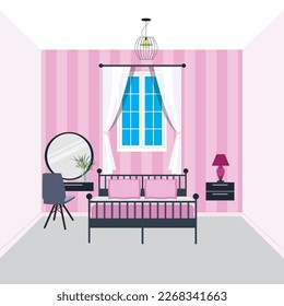 Elegante diseño interior para habitaciones de chicas. Ilustración vectorial.