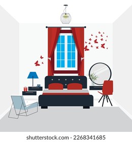 Elegant Interior Design for Girls Rooms. Vector illustration.