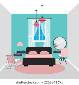 Elegant Interior Design for Girls Rooms. Vector illustration.