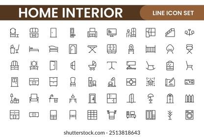 Ícones elegantes de decoração de interiores e interiores: um conjunto elegante para projetar, decorar, renovar e melhorar interiores domésticos com apelo visual