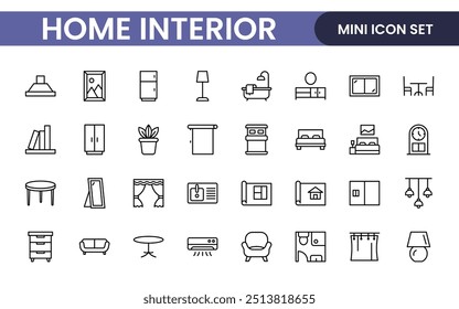 Ícones elegantes de decoração de interiores e interiores: um conjunto elegante para projetar, decorar, renovar e melhorar interiores domésticos com apelo visual