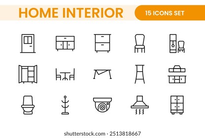 Ícones elegantes de decoração de interiores e interiores: um conjunto elegante para projetar, decorar, renovar e melhorar interiores domésticos com apelo visual