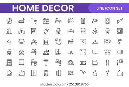 Ícones elegantes de decoração de interiores e interiores: um conjunto elegante para projetar, decorar, renovar e melhorar interiores domésticos com apelo visual