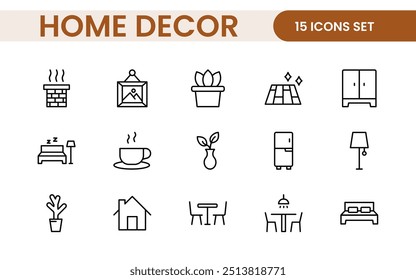 Ícones elegantes de decoração de interiores e interiores: um conjunto elegante para projetar, decorar, renovar e melhorar interiores domésticos com apelo visual