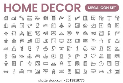 Elegant Interior and Home Decor Icons: A Stylish Set for Designing, Decorating, Renovating, and Enhancing Home Interiors with Visual Appeal