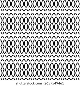 Elegant interlocking loop pattern in black and white. Seamless background ideal for fashion textiles, wallpapers, or graphic design elements.