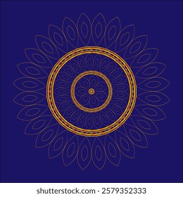 Elegant, intricate gold mandala design on a rich navy blue background.